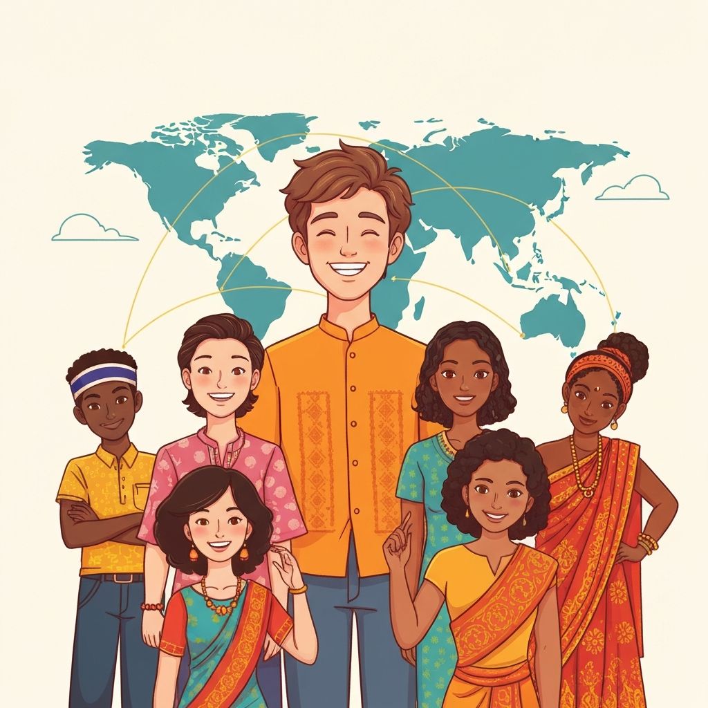 The man surrounded by friends from all over the world